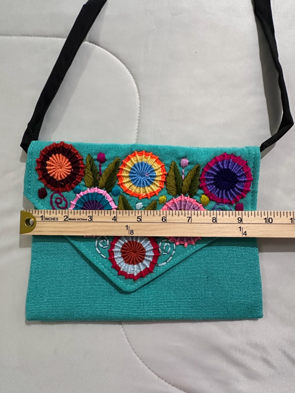 Teal Floral Embroidered Crossbody Bag - Women's Shoulder Purse - Picture 5 of 7